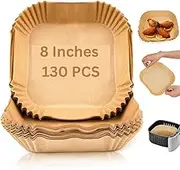 Air Fryer Liners 130 Pcs 8 Inch Parchment Paper, Air Fryer Disposable Paper Liner for Microwave, Non-Stick Air Fryer Liners for 5-8QT Air Fryer Square Free of Bleach (130)