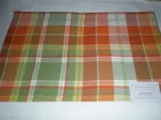 Crown & Ivy Set of 8 Placemats Plaid NWT Multicolor Cotton Orange Green Yellow