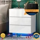 Bedside Table RGB LED Nightstand Cabinet w/ 3 Drawers Side Furniture White Black