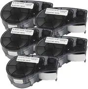 ExtraPrint 5 Pack Compatible Replacement for Brady (M21-750-499) Nylon Label Tape for Brady BMP21, BMP21-LAB, BMP21-PLUS, IDPAL, LABPAL, M210, M210-LAB, M211 19.1mm x 4.9m Black on White