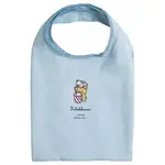 小禮堂 懶懶熊 折疊尼龍環保購物袋 折疊環保袋 側背袋 手提袋 (藍 飲料)