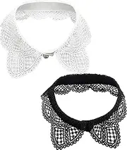 [AruiLeo] 2 Pcs Floral Lace Fake Collar Detachable Dickey Collar Black Collar White Fake Collar for women Girls, Black,white, One Size