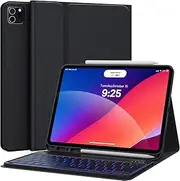 CHESONA Keyboard for iPad Pro 12.9 2022 6th Generation, iPad Pro 12.9 Case with Keyboard 5th/4th/3rd Gen - 7 Colors Backlit - Detachable - Pencil Holder - Stand Cover -iPad Pro 12.9 Keyboard, Black