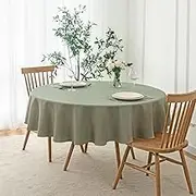 maxmill Round Linen Looking Textured Tablecloth Spill-Proof Wrinkle Free Jacquard Table Cloth for Circular Table Cover, for Dining Room Buffet Banquet Parties Holiday Dinner, 70 Inch Sage Green