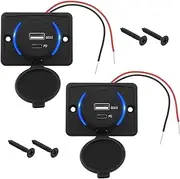 SING F LTD 2PCS Type C USB Car Charger Socket Power Outlet with Dustproof Cap Dual Port QC3.0 USB & PD Type C 12-24V 18W Quick Charge Socket Panel for Cars RVs Buses