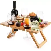 Youeon Portable Wine Picnic Table with 5 Wine Glasses Holder Foldable Champag...