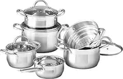 [Bergner] Gourmet - 10 Piece Stainless Steel Cookware Set - Includes 1.3-Quart Saucepan, 2-Quart Soup Pot 3-Quart Soup Pot, 3.5-Quart Soup Pot, 6-Quart Dutch Oven, and a Steamer