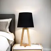 Edra Scandi Wooden Table Lamp w/ Cotton Shade in Black or White