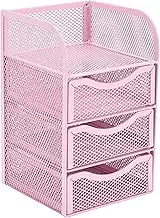Folpus Office Desktop Organizer Note Box 3 Tiers with Drawer Space Saving Metal Mesh Stationery Tabletop Storage Box for Dormitory