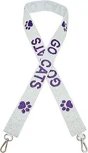Lashicorn Beaded Purse Strap Cats Purple & White College Game Day Clear Handbag Wildcats Replacement Strap Go Kansas Stadium Football University 49 x 1.75” Gold Hardware Clips, White, Purple, 49"