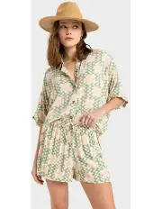 [Roxy] Lekeitio Break High Printed Beach Shorts in Basil Party Waves Yw