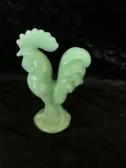 JADEITE DEPRESSION STYLE GLASS ROOSTER CHICKEN FIGURINE, Vintage, Farmhouse, Hen