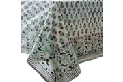 Kolka Rosemary Hand Block-Printed Cotton Tablecloth - Green