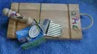 SCANDINAVIAN Cutting Cheese Board Folk Art Hand Crafted Wooden Board &Slicer NEW