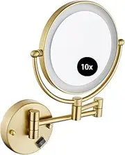 Makeup Mirror with Lights, Double-Sided Wall Mounted Extendable LED Lighted 1x/10x Magnifying Vanity Mirror- for Bathroom and Bedroom,Hardwired,Brushed Gold