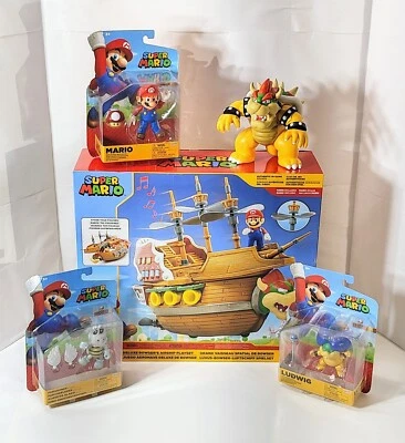 Super Mario Deluxe Bowser's Air Ship Playset w/ Mario Action Figure Sounds