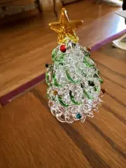 Love This Adorable Glass Tree W/Crystal Decorations And A Gold Star Figurine