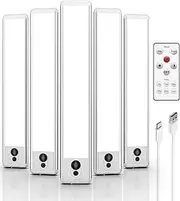 EZVALO Under Cabinet Lights, LED Closet Lights Wireless USB Rechargeable, Motion Sensor Lighting Indoor 5700K Dimmable with Remote Control and Magnetic Install for Wardrobe/Stairs/Hallway (23CM) 5 Pcs