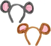 [JUMPLAWN] 2pcs Animal Headgear Removable Handle Neck Lanyard Animal Headbands Ear Headband Two-color Handle Three-dimensional Headband Woman Headband Ears Taoist Headband Ear Mouse Fabric