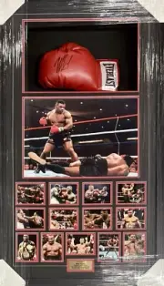 MIKE TYSON Signed Boxing Glove + Photo Collage Box FRAMED PSA COA