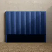 Upholstered Bed Head with Vertical Panels in King, Queen and Double Size (Navy Blue Velvet Fabric)