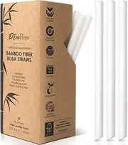 [EcoPreps] Biodegradable Jumbo Smoothie Straws, Bamboo Fiber Boba Straws - 50 PCS, Extra Wide, 100% Compostable, Plastic-Free, Eco-Friendly Large Wide-Mouthed Straw - 8.3'' Long Bamboo Disposable Straw