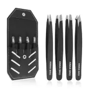 Premium Eyebrow Tweezers Set – Stainless Steel 4 Piece Black Tweezers for Wom...