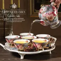 在飛比找ETMall東森購物網優惠-古典玫瑰歐式骨瓷咖啡茶具套裝英式奢華陶瓷下午茶茶壺杯具帶托盤