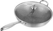 UTHCLO Kitchen Cooking Pot with Lid Honeycomb Non Stick Stainless Steel Frying Pan Versatile Wok for Gas Stove for Steaming and Simmering and Practical Design