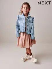 Mid Blue Frill Shoulder Denim Jacket (3-16yrs) (C22193) | $44 - $57
