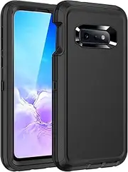 Regsun Galaxy S10E Case, 3-Layer Shockproof Full Body Protection, Rugged Heavy Duty Hard Cover - Black