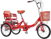 3 Wheels Mini Foldable Adult Tricycle Trike 16inch 3 Wheeled Bicycle Cruise Bike with Basket Back Seat for Men Women Recreation Shopping Exercise Cycling Pedalling