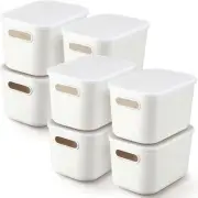 8 Pieces Plastic Storage Bins with Lids White Storage Box with Handle Stackable