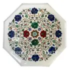 15" Marble side Table top handmade floral inlay semi precious stone work Decor