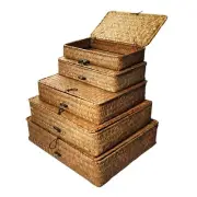 5 Pcs Seagrass Basket with Lid 5 Sizes Decorative Storage Boxes Rattan Wicker...