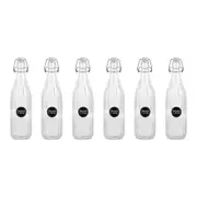 6PK Lemon & Lime Functional Glass Air-Tight Clip Lid Ribbed Bottle Storage 1L