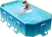 YYW Foldable Non-Inflatable Swimming Pool for Kids Adults and Dogs, Portable Above Ground Rectangular Backyard Pool with Metal Frame, Easy Assemble Outdoor Family Pool, (3 m)
