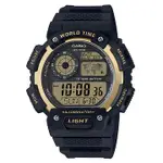 【CASIO】10年電力世界地圖運動數位電子錶-金(AE-1400WH-9A)