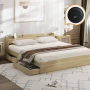 Oikiture Bed Frame King Size with 2 Drawers-Natural
