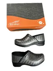 Dansko Shoes Womens 11 Professional Slip On Comfort Wedge Clogs Silver Leather
