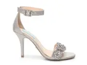 Betsey Johnson Juno Sandal Heel Silver Beads Pearls Size 7.5 Wedding Bridal Prom