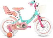 STITCH Unicorn 12/14/16/18 Inch Girls Bike for 2-9 Years Old Kids, 12/14/16/18 Inch Gilrs Bike with Stabilisers & Doll Seat& Basket & hand brakes