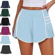 High Waist Pleated Sports Shorts,Running Shorts High Waisted Quick Dry Athletic,Athletic Shorts for Women