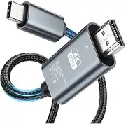 T Tersely USB C to HDMI 4K@60Hz Cable, 2M Type C Thunderbolt 4/3 Braided Nylon Video Adapter for Home Office, for iPhone 16/15 Pro Max Plus, MacBook Pro Air, iPad, Galaxy S25/S24, XPS, iMac