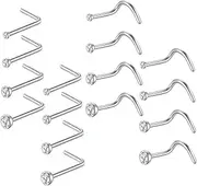 [L0famy] 16Pcs Helix Piercing Jewellery, L Shape Nose Rings, Hypoallergenic Surgical Steel Helix Hoop, Small Nose Rings for Women and Men, Inlaid Piercing Jewelry for Women Men, 0.8*7*1.5mm: 0.8*7*2mm: 0.8*7