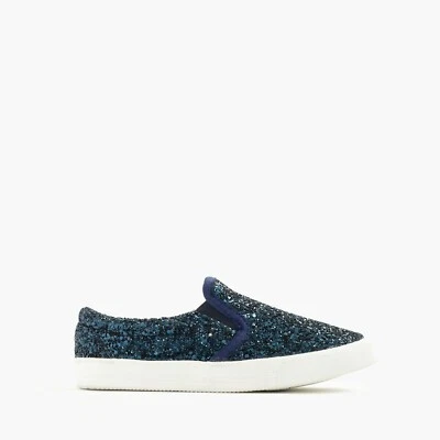 NEW J.CREW CREWCUTS Toddler Girls Slide Sneakers In Glitter NAVY BLUE A5727 K10