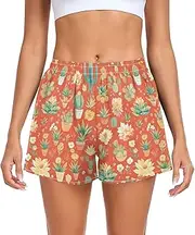 [FRODOTGV] Potted Cactus Orange Women Athletic Shorts with Pockets Work Out Shorts for Running Walking Workout Beach Lounge S