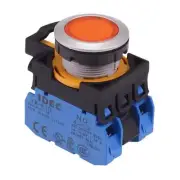 IDEC CW Series Amber 24V LED Metallic Momentary Flush Push Button Switch 2NO