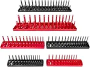 HORUSDY 6-Pack Socket Organiser Tray Set, Red SAE & Black Metric Socket Holders Rack Workshop Garage, 1/4-Inch, 3/8-Inch, 1/2-Inch DR. Deep and Shadow Socket Holders for Toolbox
