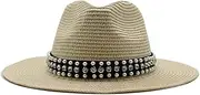 [BABESA] Straw Cowboy Hat,Out Beach Hat,Woven Sun Hat,Summer Sun Hats Spring and Summer Sun Hat Women's British Style Jazz Straw Hat Outdoor Travel Sunscreen Large Brim Sunshade Hat (Color : Grey) (Color : Be